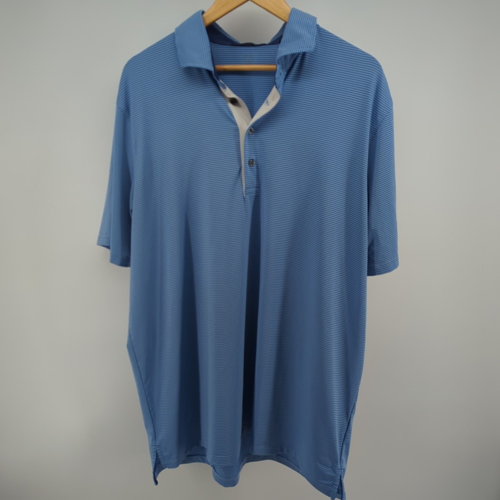 Greyson‎ Mens XL Polo Blue Striped SKYY Vodka Logo Performance Golf Stretch